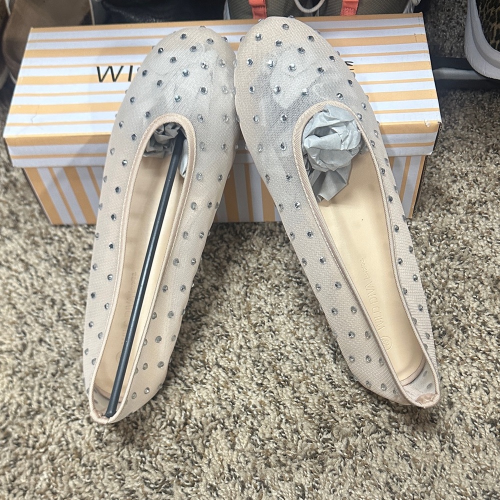 Wild Diva Beige Studded Ballet Flats
